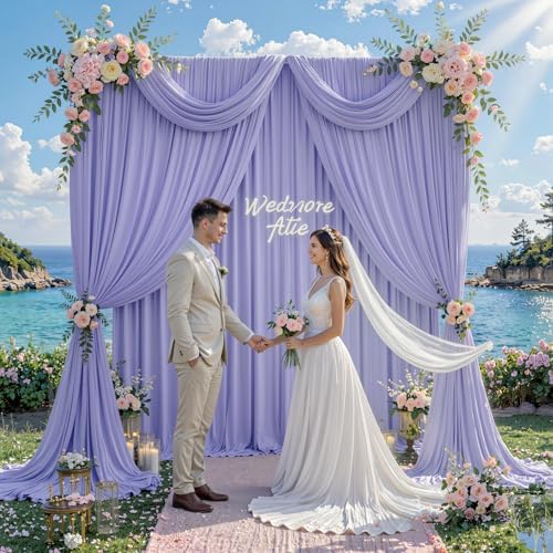 20 ft x 10 ft Wrinkle Free Lavender Backdrop Curtain for Parties, Polyester Light Purple Photo Backdrop Drapes 4, alternate