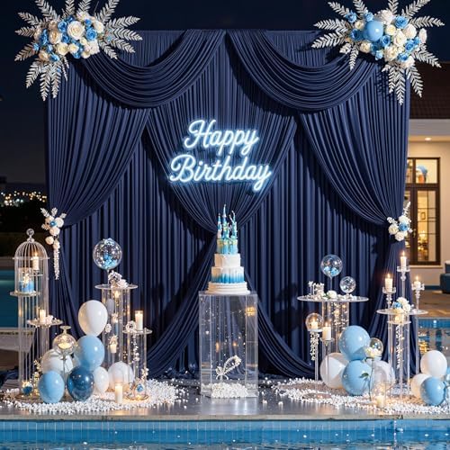 20 ft x 10 ft Wrinkle Free Navy Blue Backdrop Curtain for Parties, Polyester Photo Backdrop Drapes, Thick, alternate view 3