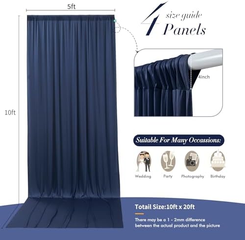 20 ft x 10 ft Wrinkle Free Navy Blue Backdrop Curtain for Parties, Polyester Photo Backdrop Drapes, Thick, alternate view 5