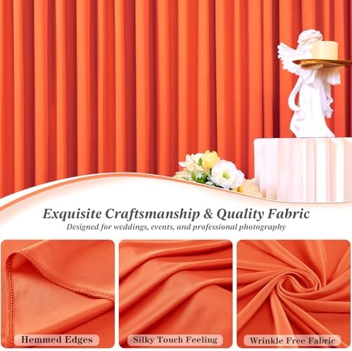 20 ft x 10 ft Wrinkle Free Orange Backdrop Curtain for Parties, 4 Panels 10ft Polyester Orange Photo Backdrop, alternate view