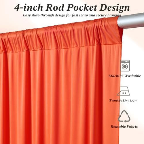 20 ft x 10 ft Wrinkle Free Orange Backdrop Curtain for Parties, 4 Panels 10ft Polyester Orange Photo Backdrop, alternate view