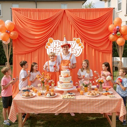 20 ft x 10 ft Wrinkle Free Orange Backdrop Curtain for Parties, 4 Panels 10ft Polyester Orange Photo Backdrop, alternate view