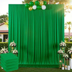 20 ft x 10ft Wrinkle Free Green Backdrop Curtain for Parties, 4 Panels 5x10ft Silky Polyester Green Backdrop