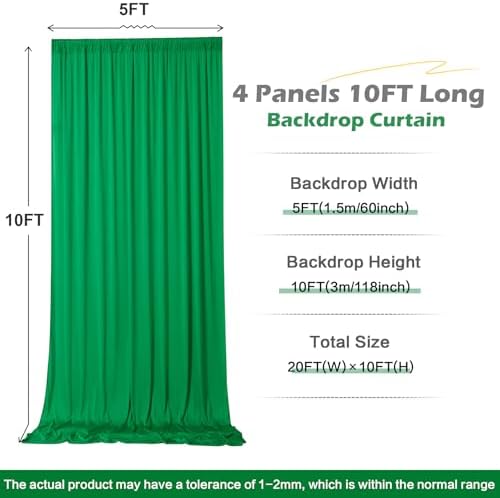 20 ft x 10ft Wrinkle Free Green Backdrop Curtain for Parties, 4 Panels 5x10ft Silky Polyester Green Backdrop, alternate view