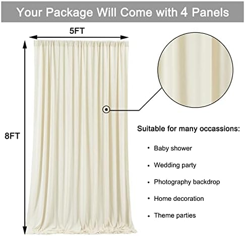 20 ft x 8 ft Ivory Backdrop Curtain Panels, 4 Panels 5 ft x 8 ft Wrinkle Free Polyester Photography Backdrop, alternate view
