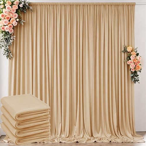 20 ft x 8 ft Thick Champagne Backdrop Curtain for Wedding Parties, 4 Panels 5 ft x 8 ft Wrinkle Free Polyester