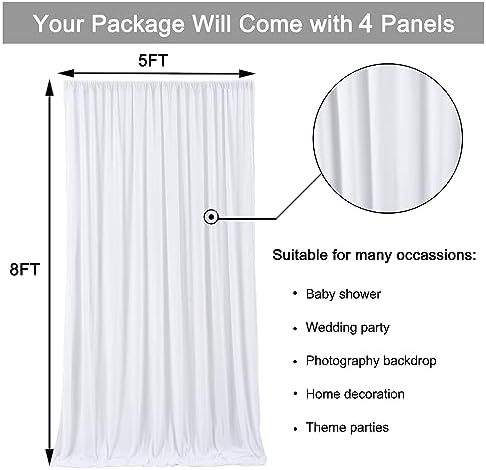 20 ft x 8 ft White Backdrop Curtain Drapes for Wedding Parties, 4 Panels 5 ft x 8 ft Wrinkle Free Polyester, alternate view 2