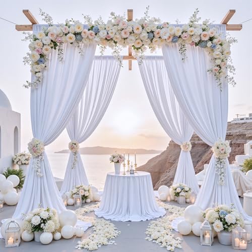 20 ft x 8 ft White Backdrop Curtain Drapes for Wedding Parties, 4 Panels 5 ft x 8 ft Wrinkle Free Polyester, alternate view 3