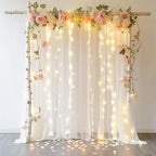 20 FT x 8 FT White Backdrop Curtain - Tulle Backdrop Curtain with 9.8FT Lights String - Sheer Backdrop Curtains