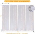 20 FT x 8 FT White Backdrop Curtain - Tulle Backdrop Curtain with 9.8FT Lights String - Sheer Backdrop Curtains, alternate
