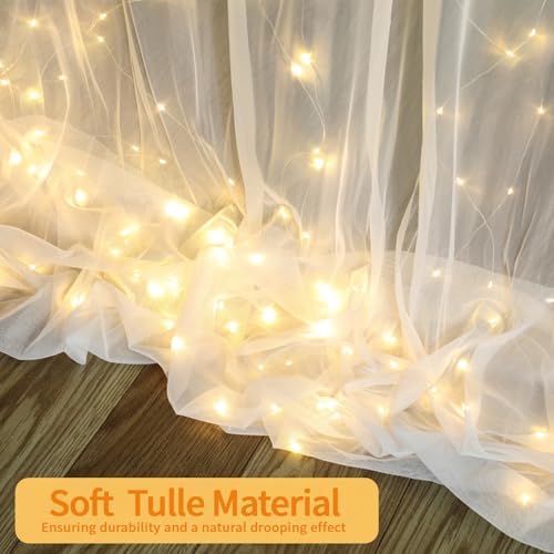 20 FT x 8 FT White Backdrop Curtain - Tulle Backdrop Curtain with 9.8FT Lights String - Sheer Backdrop Curtains, alternate