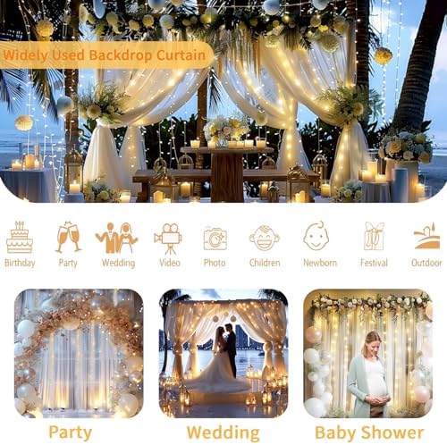 20 FT x 8 FT White Backdrop Curtain - Tulle Backdrop Curtain with 9.8FT Lights String - Sheer Backdrop Curtains, alternate