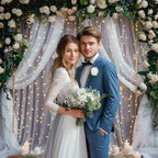 20 FT x 8 FT White Backdrop Curtain - Tulle Backdrop Curtain with 9.8FT Lights String - Sheer Backdrop Curtains, alternate