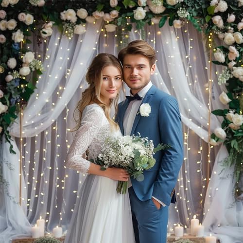 20 FT x 8 FT White Backdrop Curtain - Tulle Backdrop Curtain with 9.8FT Lights String - Sheer Backdrop Curtains, alternate