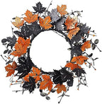 20" Halloween Wreath for Front Door, Golden and Black Maple Leaves