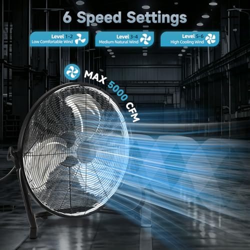 20" High Velocity Metal Floor Fan with Light,6-Speed Plug-in Fan with Remote & APP, Industrial Fan with Rear, alternate view