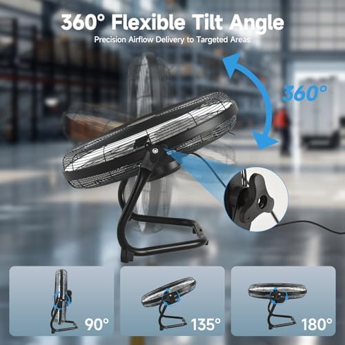 20" High Velocity Metal Floor Fan with Light,6-Speed Plug-in Fan with Remote & APP, Industrial Fan with Rear, alternate view