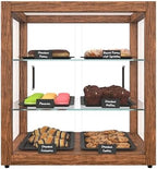 20 in. 3-Tier Dark Wood Countertop Dry Bakery Display Case, Pastry, Cake and Cookie Display with Tempered Glass