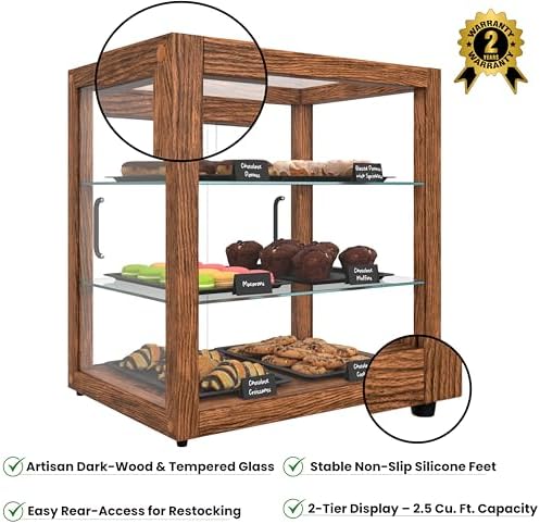 20 in. 3-Tier Dark Wood Countertop Dry Bakery Display Case, Pastry, Cake and Cookie Display with Tempered Glass, alternate