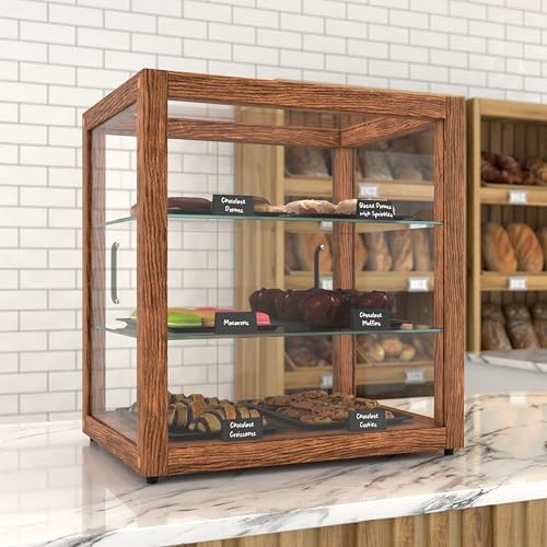20 in. 3-Tier Dark Wood Countertop Dry Bakery Display Case, Pastry, Cake and Cookie Display with Tempered Glass, alternate