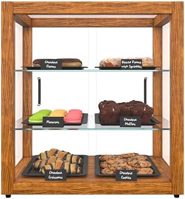 20 in. 3-Tier Light Wood Countertop Dry Bakery Display Case, Pastry, Cake and Cookie Display with Tempered Glass