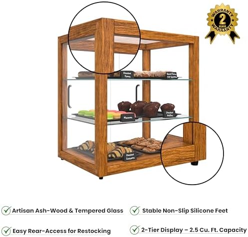 20 in. 3-Tier Light Wood Countertop Dry Bakery Display Case, Pastry, Cake and Cookie Display with Tempered Glass, alternate