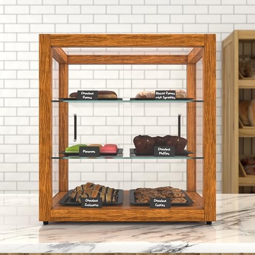 20 in. 3-Tier Light Wood Countertop Dry Bakery Display Case, Pastry, Cake and Cookie Display with Tempered Glass, alternate