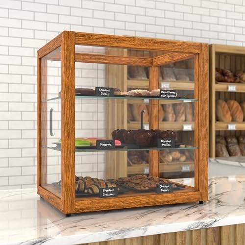20 in. 3-Tier Light Wood Countertop Dry Bakery Display Case, Pastry, Cake and Cookie Display with Tempered Glass, alternate