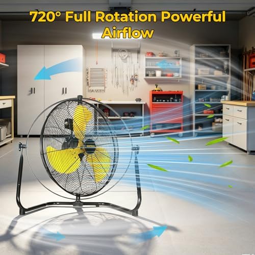20 Inch 2-in-1 Floor Fan Wall Mounted Fan, High Velocity Industrial Fans, Shop Fan 720 Degrees Tilting for, alternate view 3