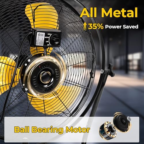 20 Inch 2-in-1 Floor Fan Wall Mounted Fan, High Velocity Industrial Fans, Shop Fan 720 Degrees Tilting for, alternate view 4