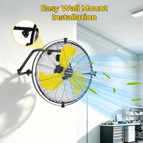 20 Inch 2-in-1 Floor Fan Wall Mounted Fan, High Velocity Industrial Fans, Shop Fan 720 Degrees Tilting for, alternate view 6