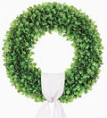20 inch Artificial Boxwood Wreath for Front Door, Greenery Spring Summer Wreath for All Seasons with Sash, St