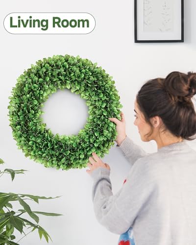 20 inch Artificial Boxwood Wreath for Front Door, Greenery Spring Summer Wreath for All Seasons with Sash, St, alternate view