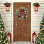20 Inch Artificial Christmas Wreath for Front Door with Pine Needles Red Berries Pine Cones Buffalo Plaid Bow, alternate view