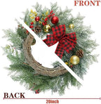 20 Inch Artificial Christmas Wreath for Front Door with Pine Needles Red Berries Pine Cones Buffalo Plaid Bow, alternate view