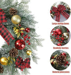 20 Inch Artificial Christmas Wreath for Front Door with Pine Needles Red Berries Pine Cones Buffalo Plaid Bow, alternate view
