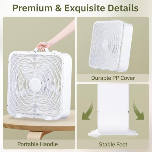 20 Inch Box Fan with Carry Handle, Portable Powerful and Quiet 3-speed Floor Fan with Protection Net, Durable, alternate view