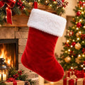 20 Inch Christmas Stockings Decorations: Classic Plain Red White Velvet Cotton Plush - Handmade Decor for