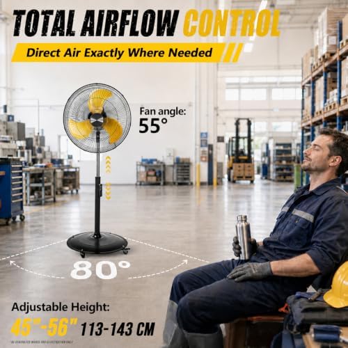 20 Inch DC Motor Pedestal Fan, Energy Efficient & Quiet 5100 CFM High Velocity Oscillating Standing Fan with, alternate view