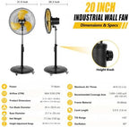 20 Inch DC Motor Pedestal Fan, Energy Efficient & Quiet 5100 CFM High Velocity Oscillating Standing Fan with, alternate view