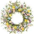 20 Inch Easter Wreath Spring Wreath Artificial Flower with Colorful Eggs Daisies Berries Eucalyptus Leaves for