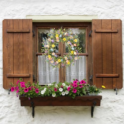20 Inch Easter Wreath Spring Wreath Artificial Flower with Colorful Eggs Daisies Berries Eucalyptus Leaves for, alternate