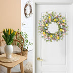 20 Inch Easter Wreath Spring Wreath Artificial Flower with Colorful Eggs Daisies Berries Eucalyptus Leaves for, alternate