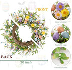 20 Inch Easter Wreath Spring Wreath Artificial Flower with Colorful Eggs Daisies Berries Eucalyptus Leaves for, alternate