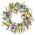 20 Inch Easter Wreath with Spring Artificial Flower Colorful Eggs Daisies Lavender Eucalyptus Leaves for Front