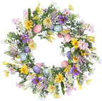 20 Inch Easter Wreath with Spring Artificial Flower Colorful Eggs Daisies Lavender Eucalyptus Leaves for Front