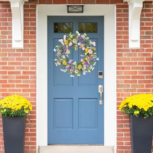 20 Inch Easter Wreath with Spring Artificial Flower Colorful Eggs Daisies Lavender Eucalyptus Leaves for Front, alternate