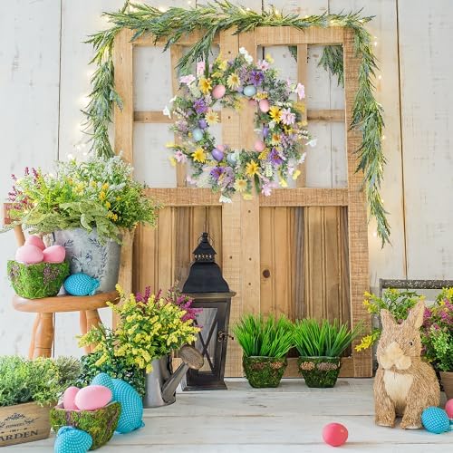 20 Inch Easter Wreath with Spring Artificial Flower Colorful Eggs Daisies Lavender Eucalyptus Leaves for Front, alternate