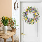 20 Inch Easter Wreath with Spring Artificial Flower Colorful Eggs Daisies Lavender Eucalyptus Leaves for Front, alternate