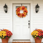 20 Inch Fall Orange Wreaths for Front Door Outside Autumn Wreath, alternate view 2